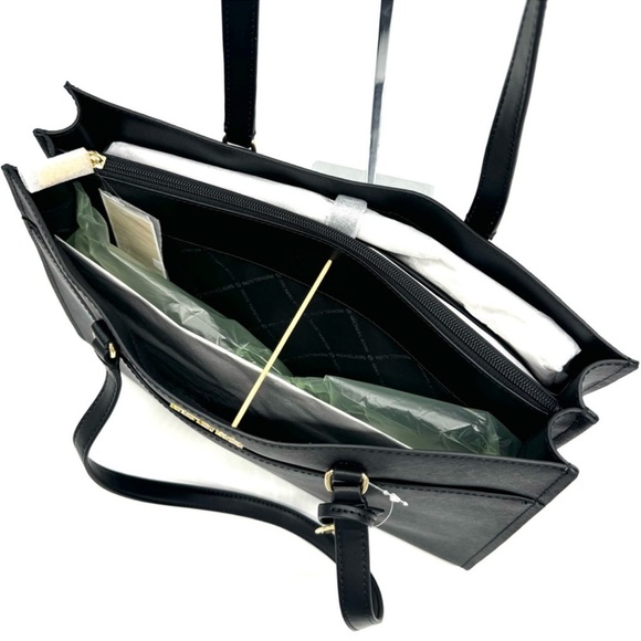 Michael Kors Large MF Pocket Shoulder Tote Bag & Continental Wallet Black/Gold - Picture 9 of 15